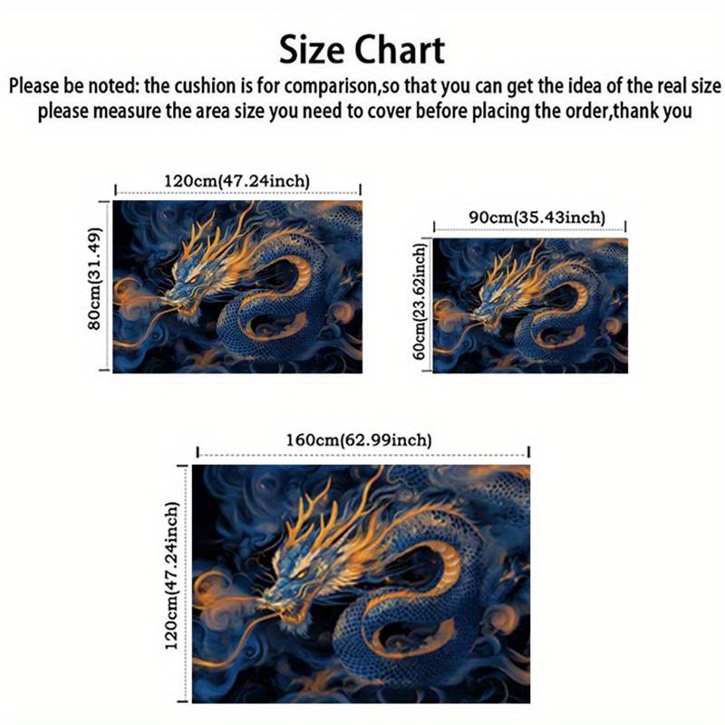 1 шт. Креативный коврик с принтом китайского дракона, противоскользящий коврик, 3D декоративный коврик с дизайном золотого чешуйчатого синего дракона, прочный, моющийся