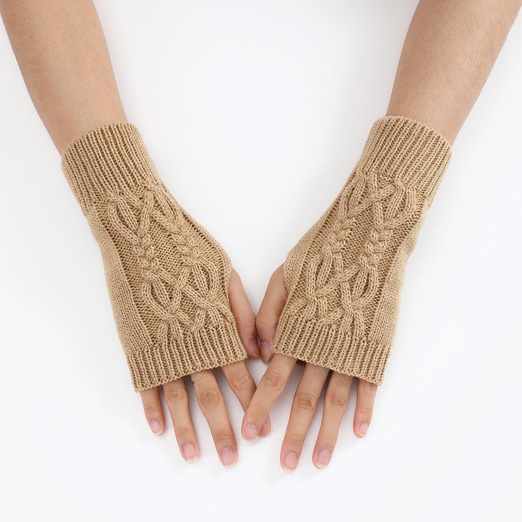 Warm Wool Fingerless Wrist Gloves Women Winter Knitted Half Finger Arm Cover Long Sleeve Gothic Crochet Twist Pattern Mittens