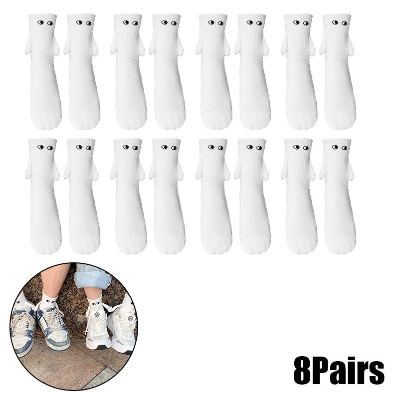Magnetic Socks with Hands Women Men Fashion Black White Funny Cute Cartoon Eyes Couple Mid-tube Socks for Gifts
