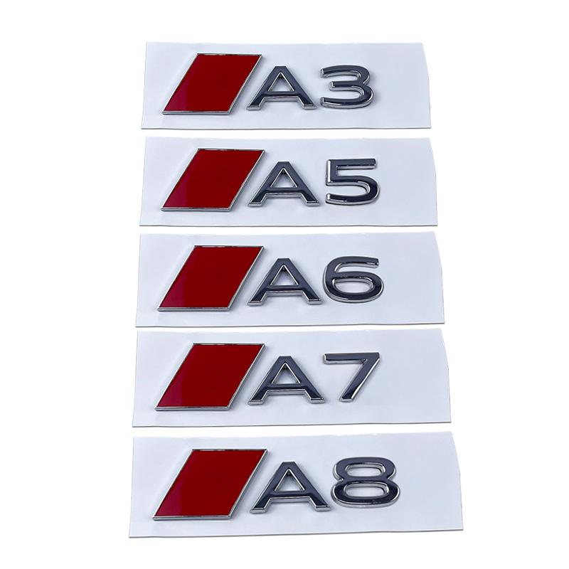 Новый металлический значок на багажник автомобиля для Audi A3 A5 A6 A7 A8 Буквенные наклейки Задний значок Наклейка на боковую часть кузова Декоративные аксессуары для тюнинга