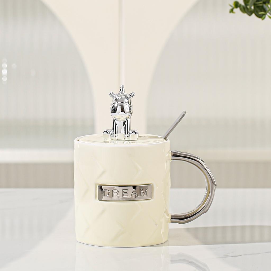 Керамическая чашка с крышкой и ложкой, чашка «Единорог», ценный сувенир, подарочная чашка, студенческая чашка