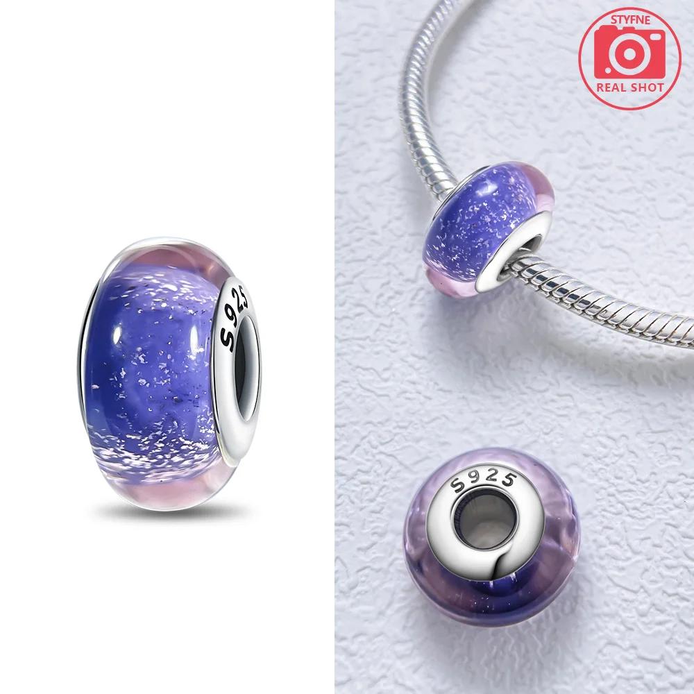 925 Silver Bracelet Women DIY Gift Murano Jewelry with Flower Blue Star Green Turtle Glass Beads