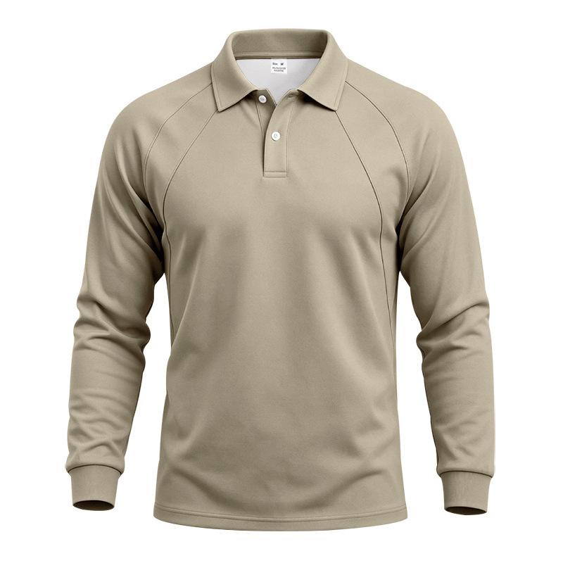 Men S Solid Color Casual Raglan Sleeve Long Sleeve Polo Shirt