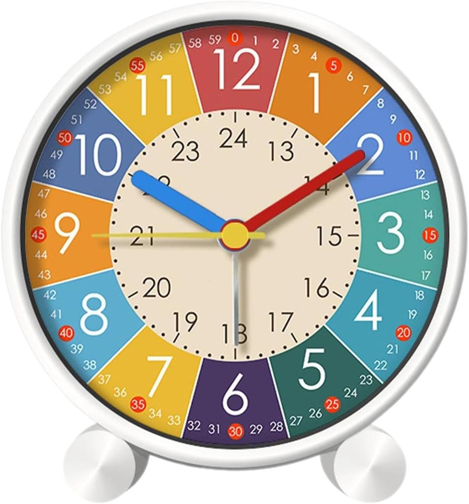 Sunshine Smile children's school entry, beginner's alarm clock, children's alarm clock with night light, tick-free children's analog alarm clock