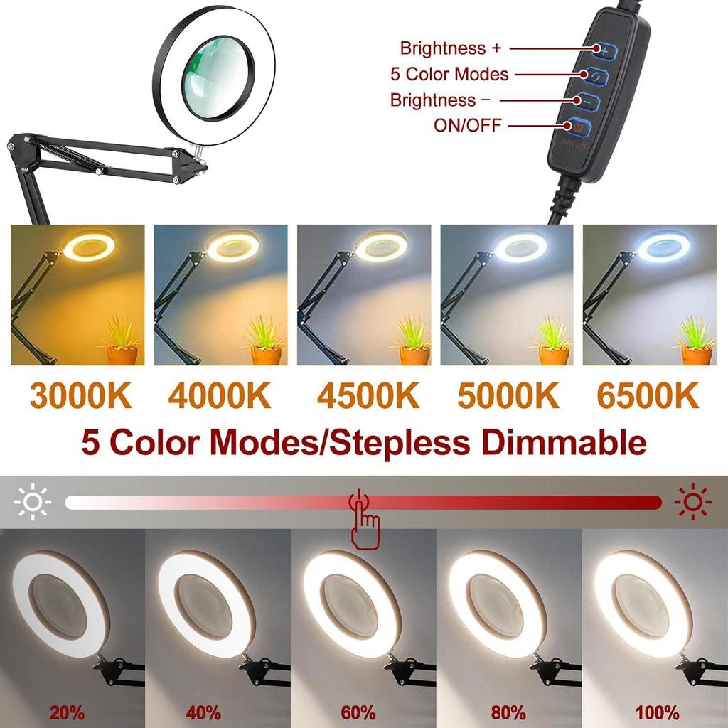 LED Long Arm American Style Folding Magnifier Desk Lamp for Welding and Repair with Eye Protection