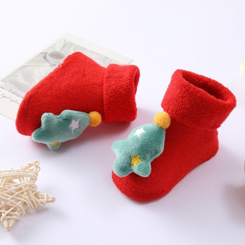 Хлопковые носки для новорожденных девочек и мальчиков от 0 до 1 года, рождественские носки с героями мультфильмов, нескользящие носки средней длины на трубке