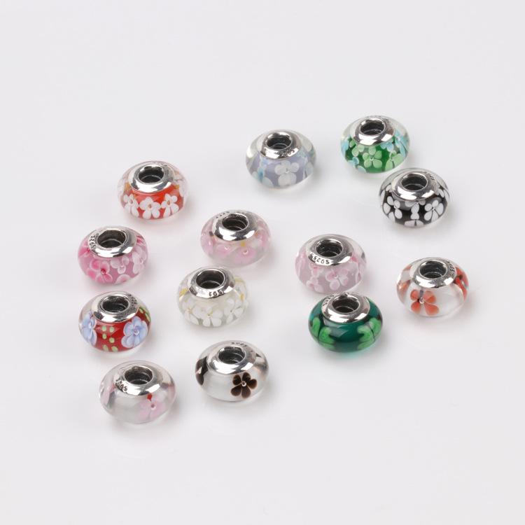 Бусины-цветы из муранского стекла из стерлингового серебра 925 пробы для браслета Pandora - Весенняя коллекция DIY Ювелирный аксессуар Подарок