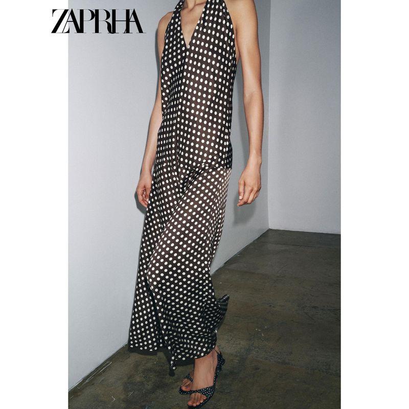 Zaprha 2025 Summer New Fashion Elegant Polka Dot Neck Collar V-neck Backless Dress 8255016