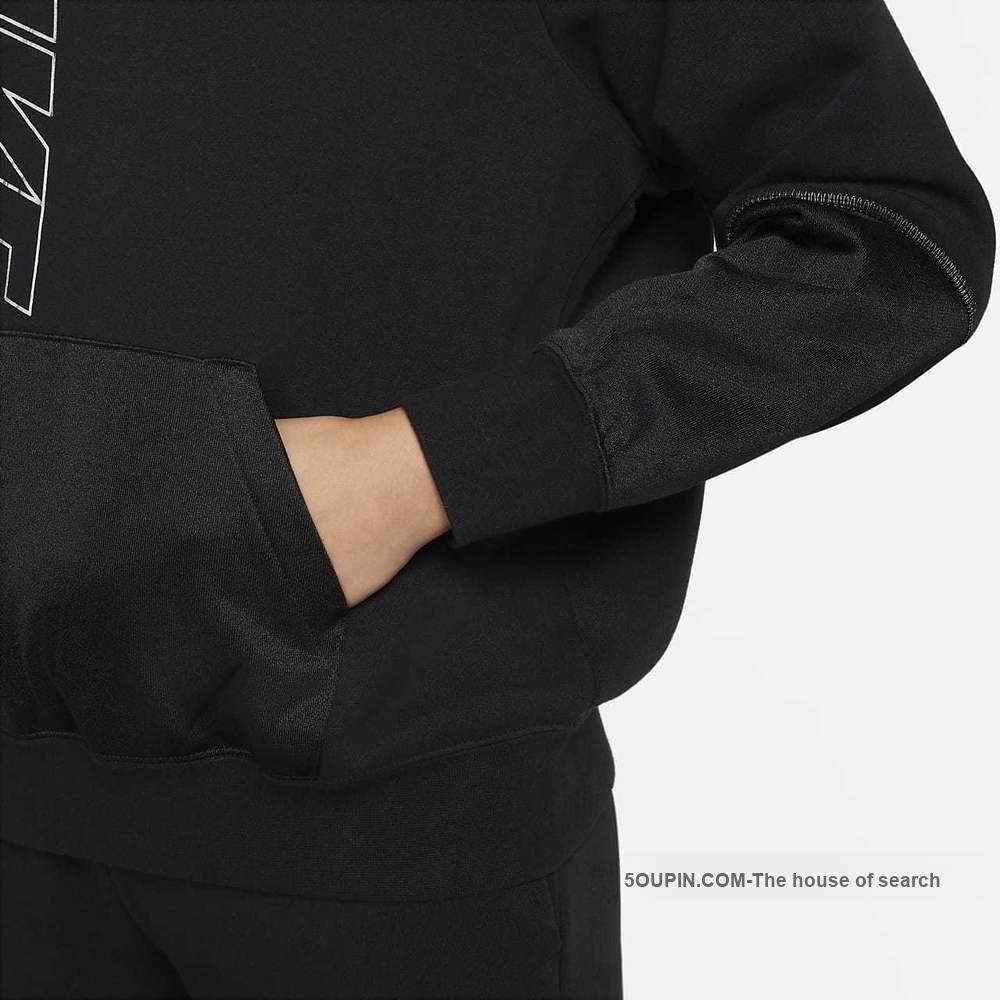Nike Icon Knitted Spliced Warm Hooded Pullover Sweatshirt Women Sweatshirt Black Metallic-Silver DM1741-010