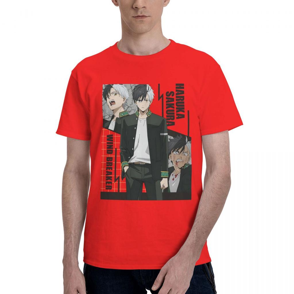 HARUKA SAKURA Wind Breaker T-shirt Y2K Clothes Oversized Cotton T-shirts for Men Short Sleeve