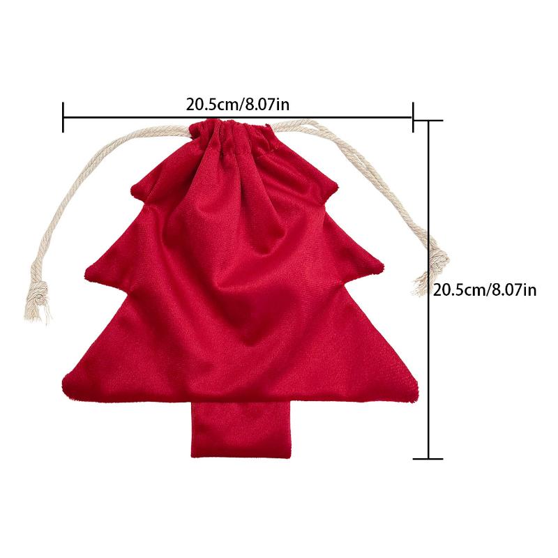 Polyester Christmas Tree Drawstring Gift Bag with Pom Poms Bell Decor Reusable for Xmas Gift Wrapping Supplies