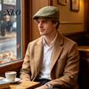 Casual Streetwear Cap Men Woolen Newsboy Flat Cap, Soft Fitted Driving Cabbie Hat, Retro Gentleman Headwear Style Peaked for Spring And Autumn