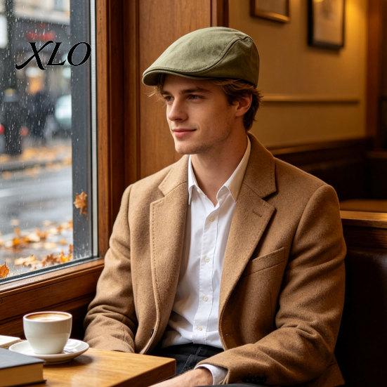 Casual Streetwear Cap Men Woolen Newsboy Flat Cap, Soft Fitted Driving Cabbie Hat, Retro Gentleman Headwear Style Peaked for Spring And Autumn