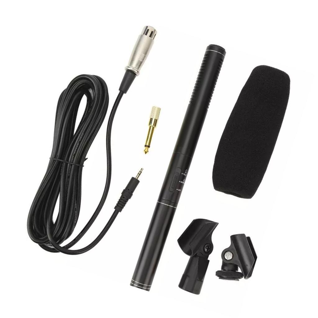 Shotgun Microphone ABS Metal Wired Professional Interview Microphone with XLR Cable Windscreen for