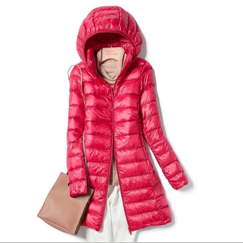 Winter Womens Down Jackets Long Ultra Light Thin Casual Coat Puffer Jacket Slim Remove Hooded Parka