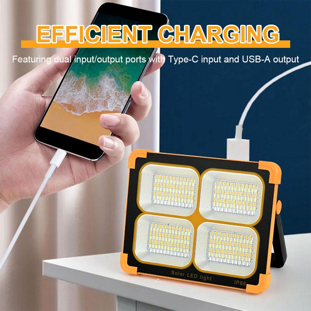 Solar Flashlight with Stand Holder 400W LED Solar Floodlight IP66 Waterproof Searchlight USB Rechargeable Emergency Repair Light