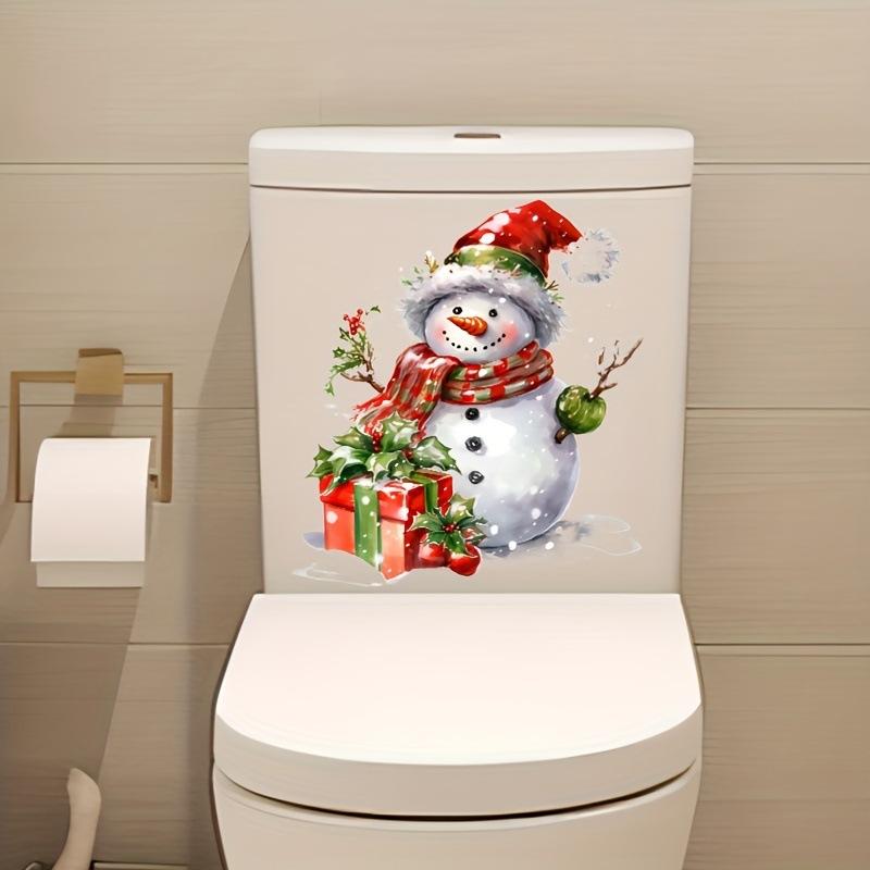 Водонепроницаемая наклейка на крышку унитаза Снеговик Рождественский туалет Съемные самоклеящиеся наклейки для украшения дома