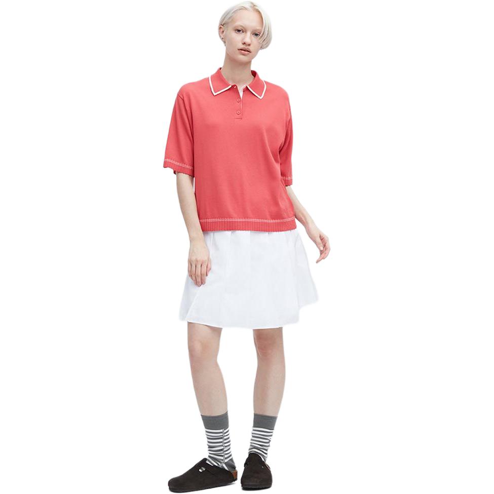Uniqlo X JW Anderson Коллаборация Весна-Лето 2023 Серия Весна-Лето Полоска Принт Воротник-стойка Короткий рукав Вязаный топ Женские топы Розовый 460652-12