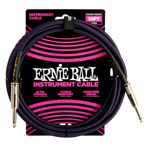 [Authentic] ERNIE BALL 6393 Braided Instrument Cable, 10 feet (3.05m), Purple/Black