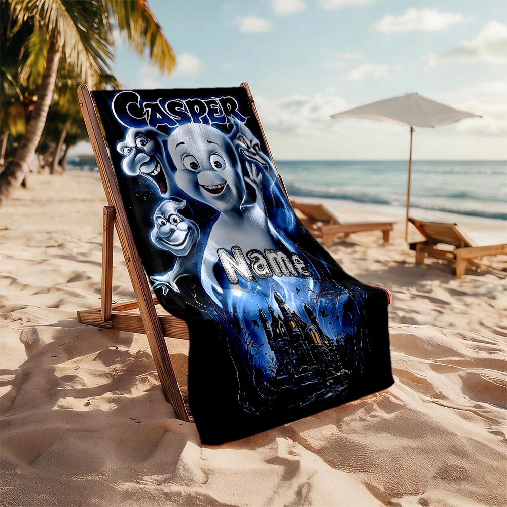 Ghostly Friends Castle Personalized Text Beach Towel Super Soft Microfiber Quickdry Fabric Perfect for Traveling Yoga Camping and Swimming