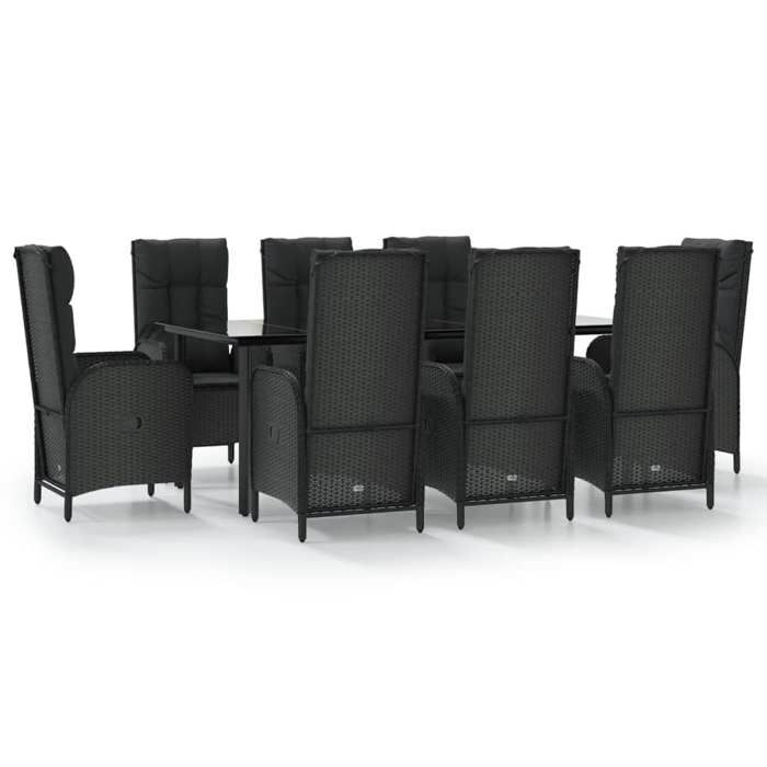 VidaXL 9pcs Garden Dining Set and Cushions Black Wicker, Dining Set, Dining Set 3185194