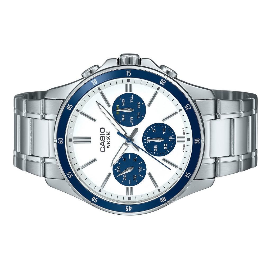 Casio Стандартные аналоговые кварцевые часы из нержавеющей стали с ионным покрытием и белым циферблатом MTP-1374D-7A2V для мужчин