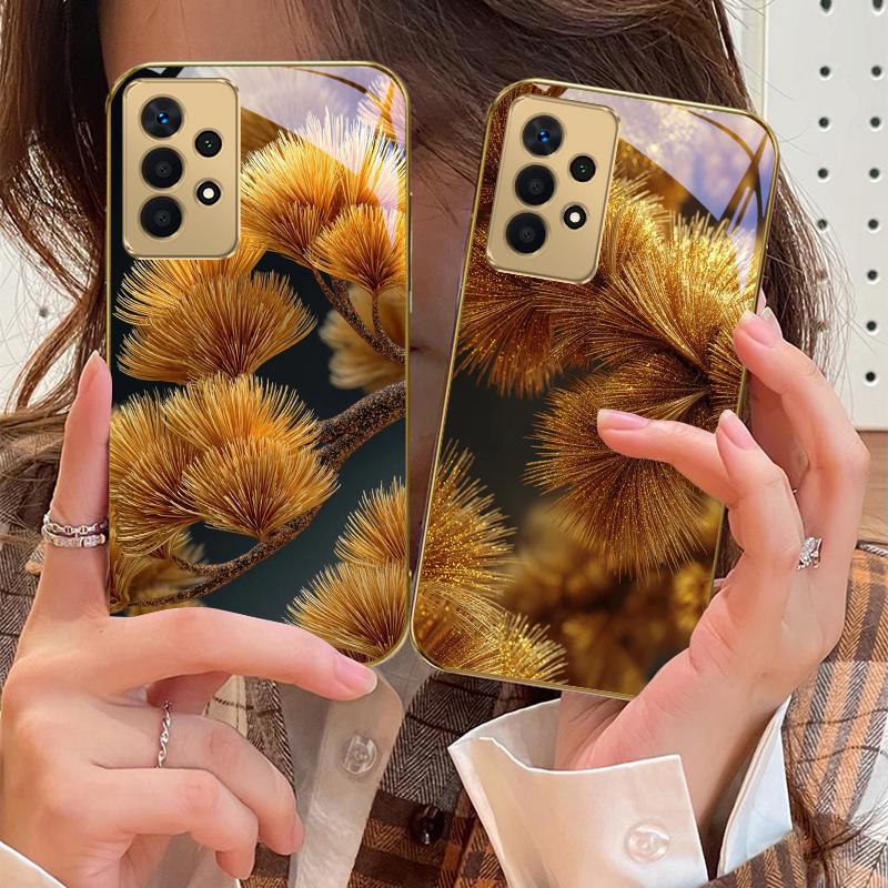 Золотая игла Арт-сенс Для Samsung A73 A72 A71 A42 A56 A55 A54 A53 A52s A52 A51 A36 A35 A34 A33 A32 A16 Золотой стеклянный чехол для телефона