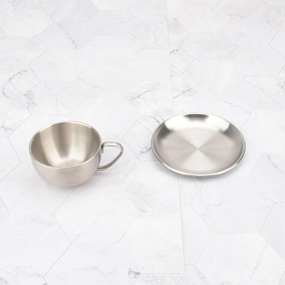 Double Walled Coffee Cup Set Stainless Steel Cup Saucer Set Exquisite Tea Mug Household Coffee