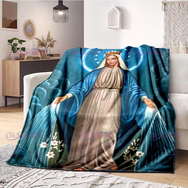 Religious Blessed Virgin Mother Mary Fleece Warm Soft Throw Blankets Fuzzy Bed Blanket for Couch, Bed, Sofa Ultra Warm and Cozy