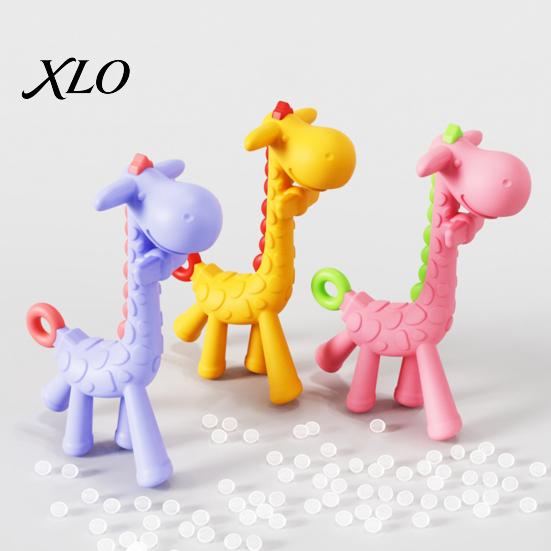 One Piece Molded Teether Baby Giraffe Teething Toy for Infants, Food-Grade Silicone Chew Stick Gum Relief, Safe Tools 3 Months Plus BPA-Free