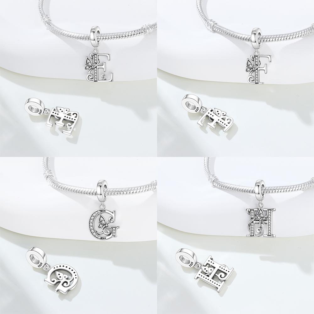 925 Silver Charms Zircon Beaded Butterfly Letter Pendant Fit Bracelet Accessories Bead Fashion Jewelry Making Fine Jewelry Gift