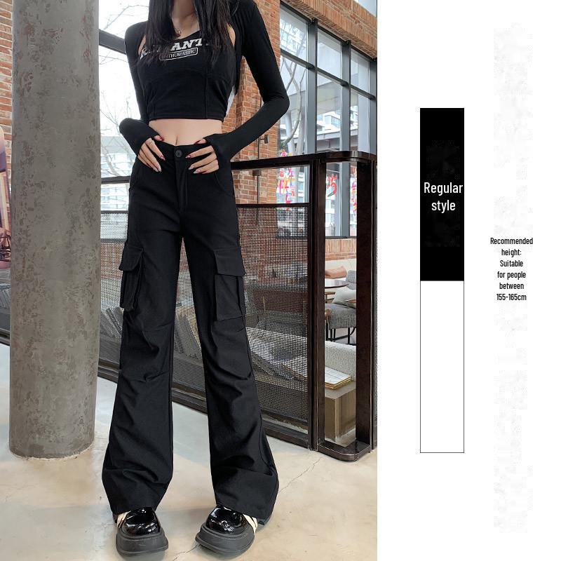 Spring 2025 Women's Black High-Waist Slim Fit Flared Workwear Pants