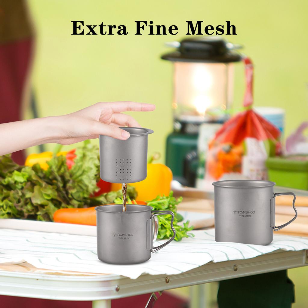 TOMSHOO Титановый набор чашек для чая с ситечком. Легкая штабелируемая кружка для кофейной чашки с водой и крышкой.