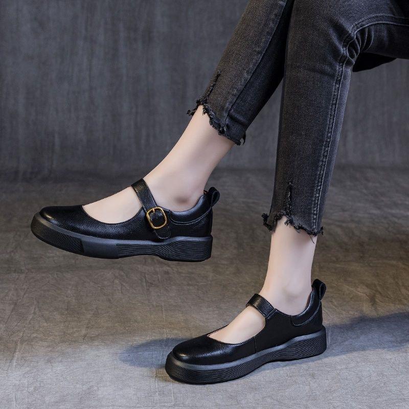 2025 Spring Platform Women's Shoes New Round Head Muffin Sole Soft Sole Shallow Mouth Single Shoes Versatile Square Mouth Flat Heel Casual Shoes