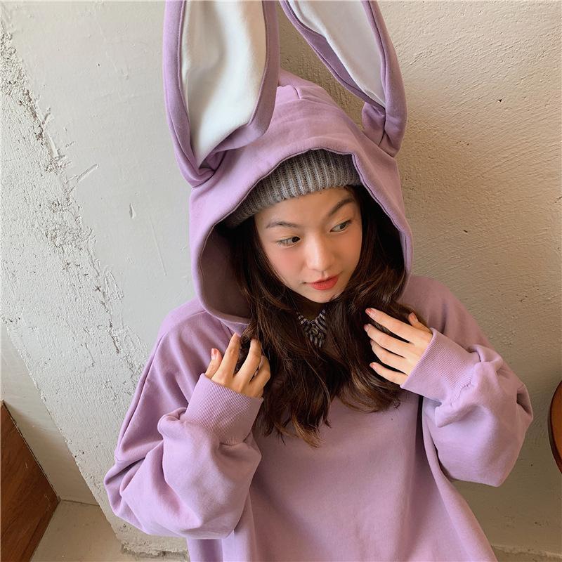 Women Warm Soft Hoodies Student Long-sleeved Rabbit Ears Pullover Casual Versatile Retro Simple Literary Sweater Tops