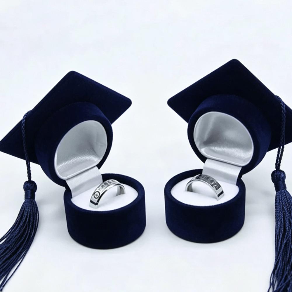 Velvet-Lined Graduation Cap Jewelry Box Phd Cap-Shaped Graduation Ring Box Presentation Box