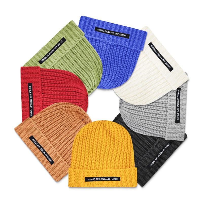 Casual Unique And By Fenrun Letter Print Knitted Hat Thick Striped Cap Warm