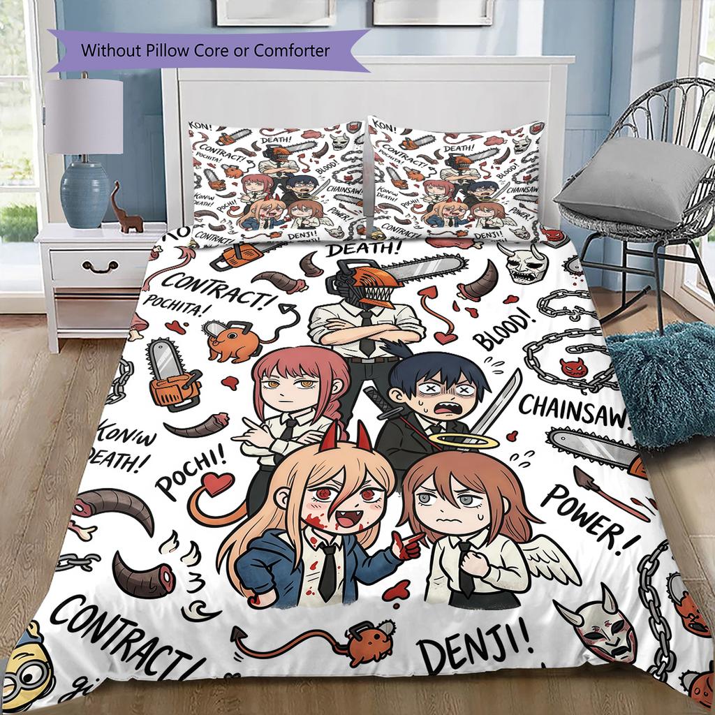 Chainsaw Man elements Bedding Set, 1 Duvet Cover & 2 Pillowcases, Fashion home furnishing, perfect gift option.xwn