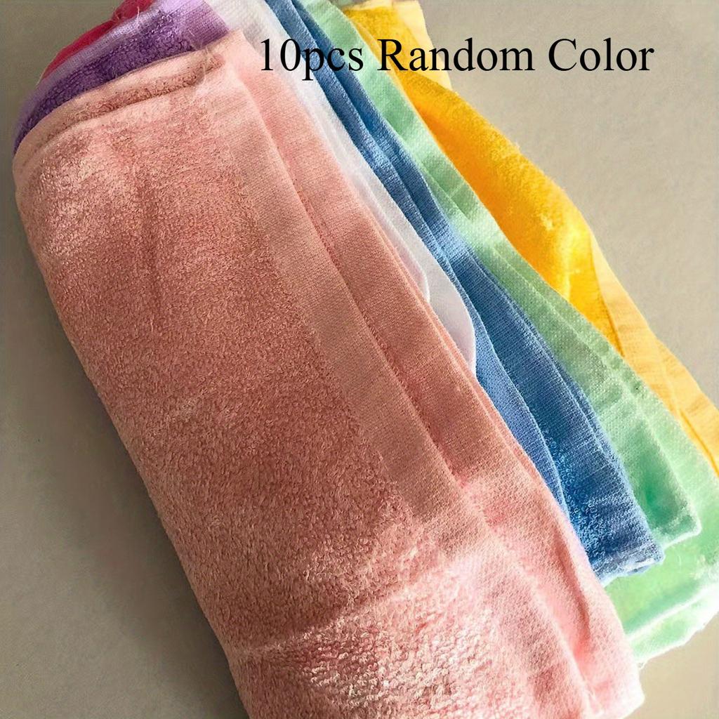 10 шт. Полотенца из бамбукового волокна Супермягкие, Впитывающие, Быстросохнущие Портативные Квадратные Полотенца Разных Цветов Розовый, Голубой, Желтый, Зеленый, Фиолетовый ,Для тела,