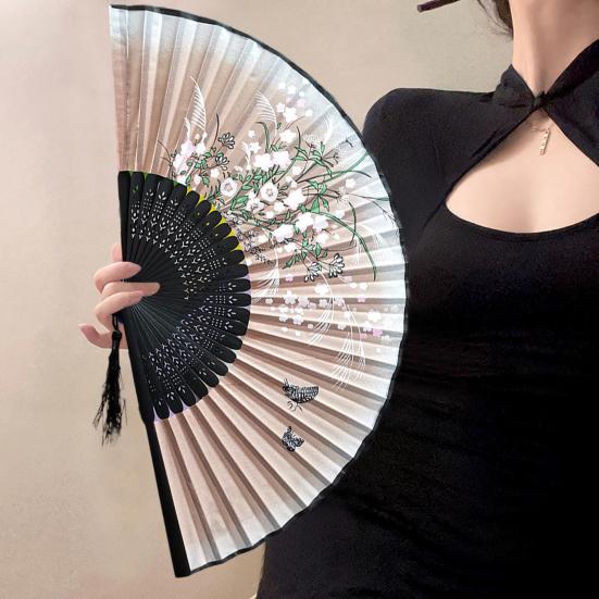 Складной веер Классический бамбуковый веер Легкий элегантный ручной веер с кисточкой для украшения танцевальных представлений