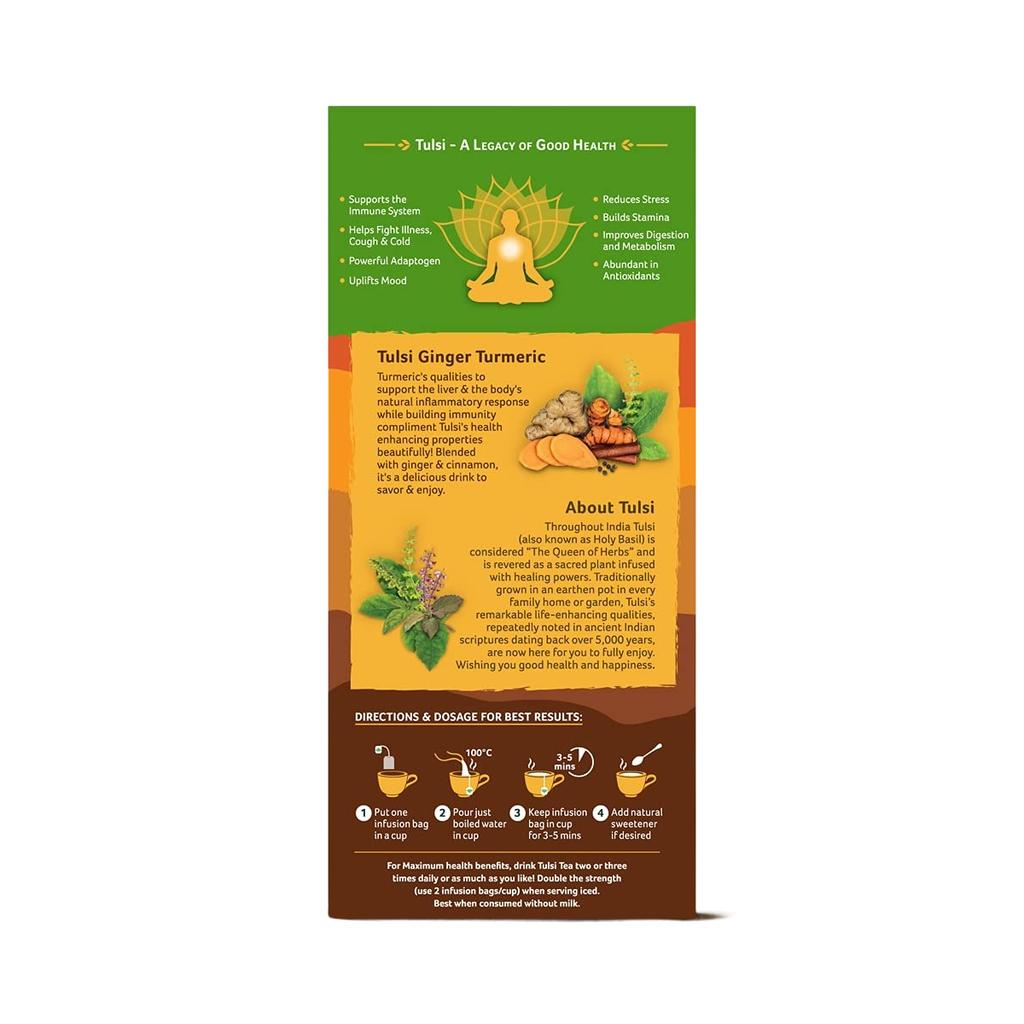 Tea with Tulsi, Ginger and Turmeric (25 Pack, 1.9 G), Tulsi Ginger Turmeric Tea Organic India