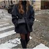 Women's Winter Warm Vintage Lace Up Woolen Coat Fashion Solid Color Single Breasted Overcoat Retro Stand Collar Jackets