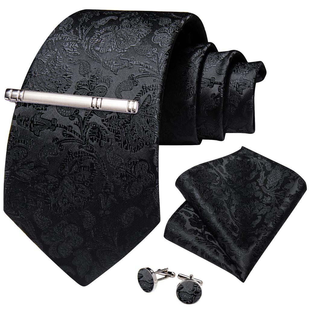 Men's Tie Silk Paisley Classic Wedding Necktie and Pocket Square Cufflinks Set