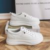 Women's Genuine Leather Mesh White Sneakers - 2024 Spring/Summer Lightweight Casual Height-Enhancing Thick-Soled Shoes