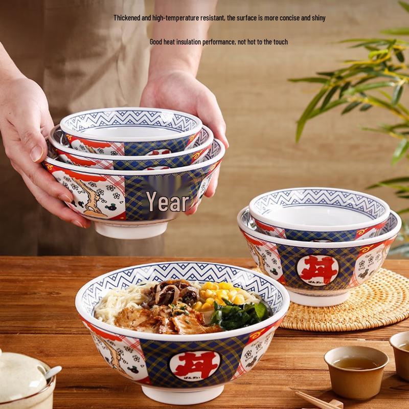 VAKADA 6-inch Melamine Japanese Style Rice & Noodle Bowl Set (3-Pack)