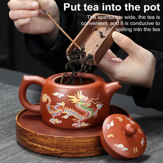 Yousheng Teapot with 2 Cups Dragon And Phoenix Color-changing Purple Clay Teapot Hand-made Zisha Tea Set Kung Fu Tea Pot for Teapot Tea Lovers Gift