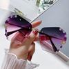 Fashion Brand Design Vintage Rimless Rhinestone Sunglasses Women Men Retro Cutting Lens Gradient Sun Glasses Female