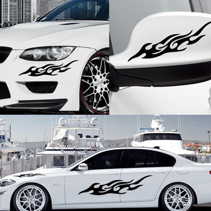 Black PET Fire Totems Creative Funny Stereoscopic Car Scratch Rearview Mirror Sticker Accessories