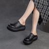 Johnature Thick Soled Slippers Genuine Leather Round Toe Versatile Women's Flat Platform Shoes