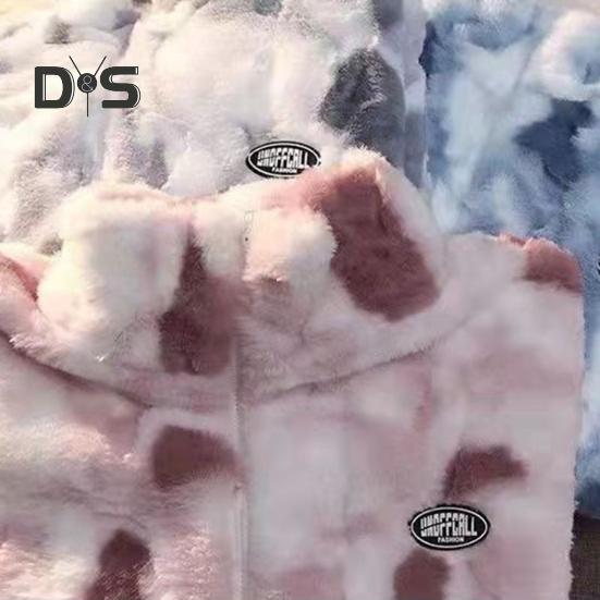 Женская куртка осень-зима, двухсторонняя плюшевая ткань с узором «тай-дай», воротник-стойка, застежка-молния, утолщенное пальто с длинными рукавами, свободное ветрозащитное пальто для поездок на работу